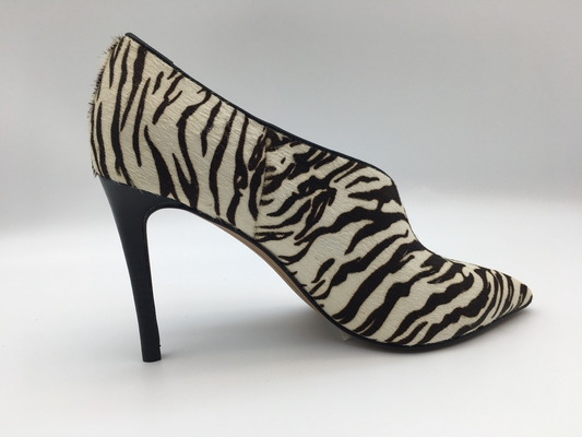 zebra pattern stiletto heel Womens Dress Boots，soft two-tone nappa leather，pointed toe with V shape design upper