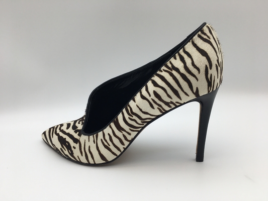 zebra pattern stiletto heel Womens Dress Boots，soft two-tone nappa leather，pointed toe with V shape design upper