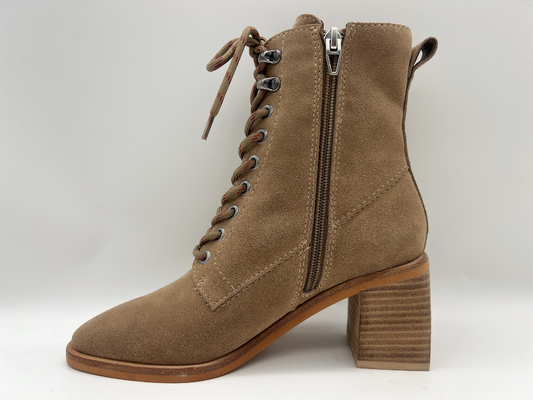 Womens lace up high heel ankle boots，soft cow suede leather with Plush thermal lining，women waterproof winter boots