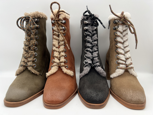 Women's waterproof non-slip lace-up winter dress boots，soft cow suede leather with High quality plush lining