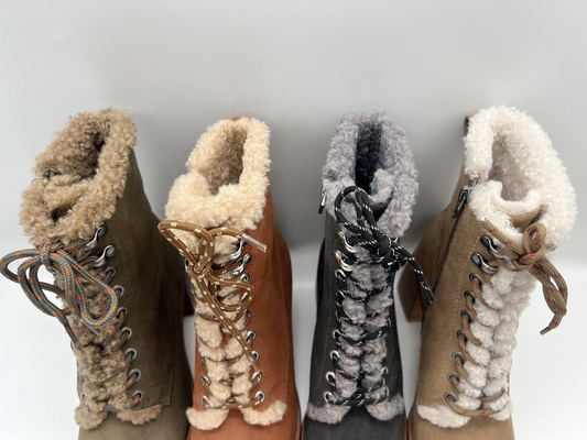 Women's waterproof non-slip lace-up winter dress boots，soft cow suede leather with High quality plush lining