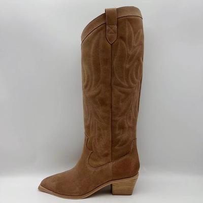 Brown soft cow suede genuine leather Womens Dress Boots，TPR outsole with abs heel
