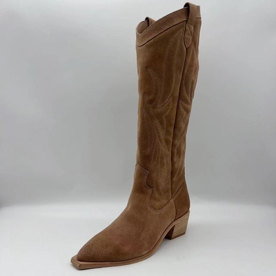 Brown soft cow suede genuine leather Womens Dress Boots，TPR outsole with abs heel