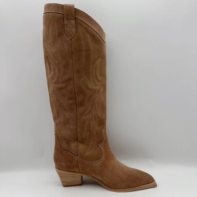 Brown soft cow suede genuine leather Womens Dress Boots，TPR outsole with abs heel