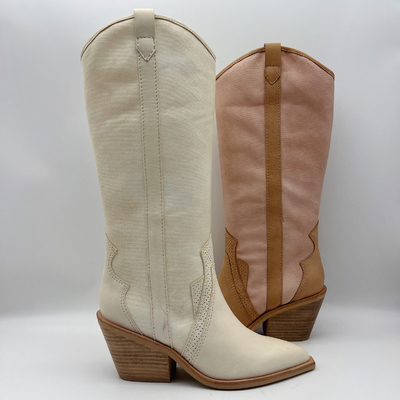 soft cow suede leather with soft embroidery canvas，pointed toe high ankle Womens Dress Boots