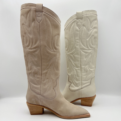 Comfortable Womens Leather Dress Boots Waterproof Off White