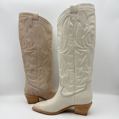 Comfortable Womens Leather Dress Boots Waterproof Off White