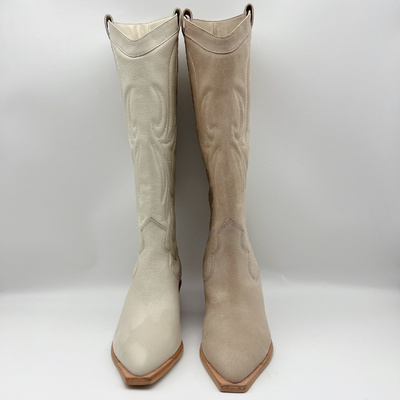 Comfortable Womens Leather Dress Boots Waterproof Off White