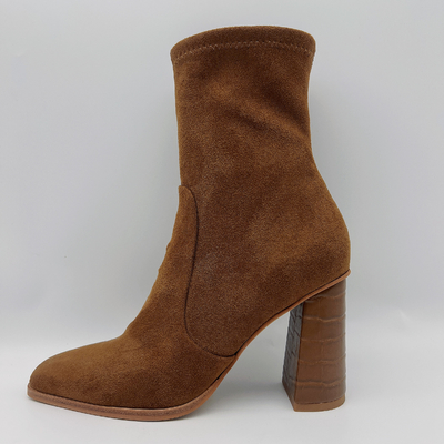 Cow Suede Womens Leather Dress Boots Square Toe Lt Brown TPR Outsole With Pusable Latex