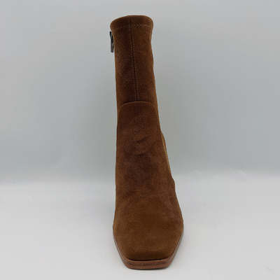 Cow Suede Womens Leather Dress Boots Square Toe Lt Brown TPR Outsole With Pusable Latex