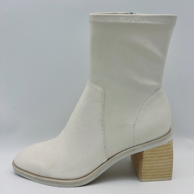 Soft Stitching Ladies Round Toe Leather Ankle Boots White Comfortable