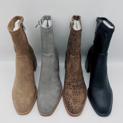 Office Ladies Leopard Print Ankle Boots Beige Tan Black Soft Nappa Leather Upper