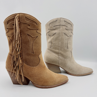 Bone Womens Leather Dress Ankle Boots Durable Brown Suede Tassel Boots