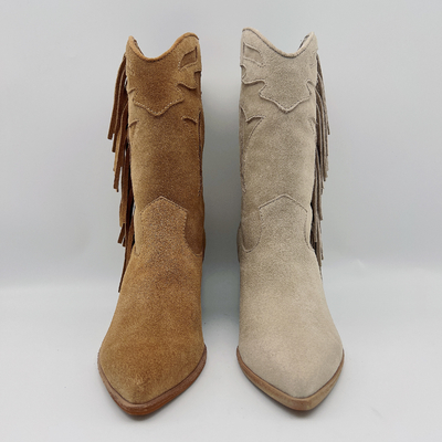 Bone Womens Leather Dress Ankle Boots Durable Brown Suede Tassel Boots