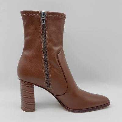 Round Head Womens Leather Dress Boots Brown With YKK Metal Toe Zipper