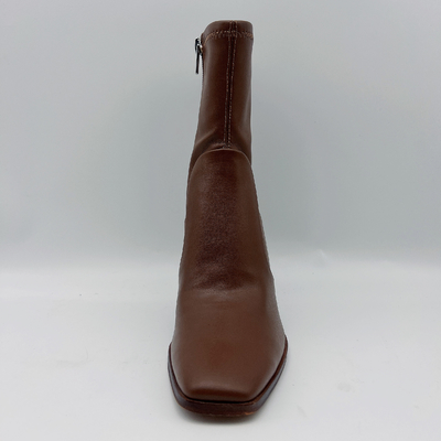 Round Head Womens Leather Dress Boots Brown With YKK Metal Toe Zipper