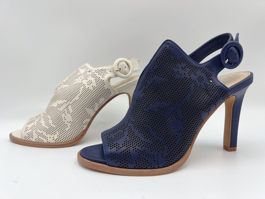 Ladies Genuine Leather Sandals Navy / Bone Open Toe High Heel Sandals