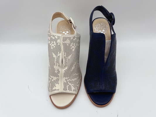 Ladies Genuine Leather Sandals Navy / Bone Open Toe High Heel Sandals