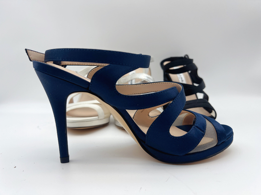 Open Toe Stiletto Elastic Strap High Heel Sandals Soft Nappa Leather / Matching Soft Mesh