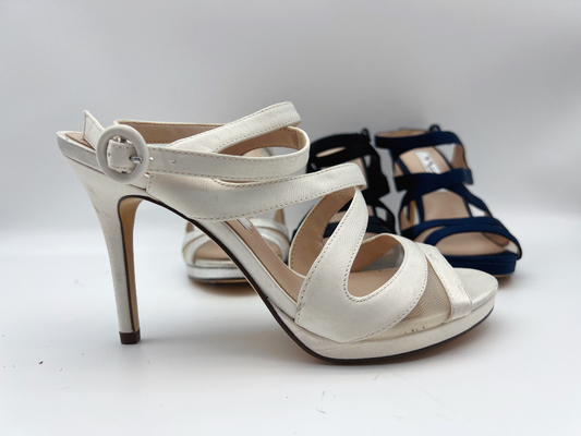 Open Toe Stiletto Elastic Strap High Heel Sandals Soft Nappa Leather / Matching Soft Mesh