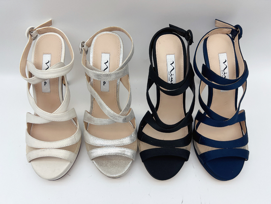 Open Toe Stiletto Elastic Strap High Heel Sandals Soft Nappa Leather / Matching Soft Mesh