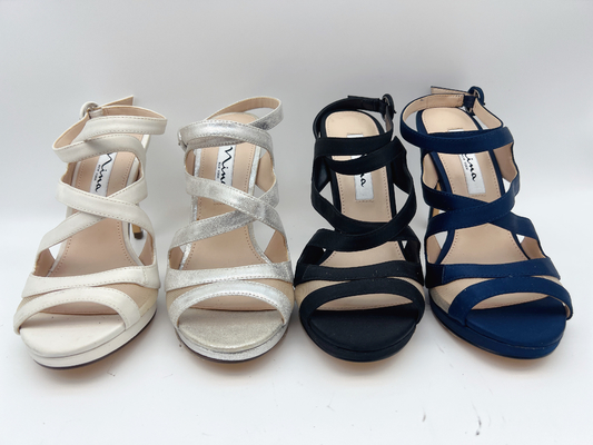 Open Toe Stiletto Elastic Strap High Heel Sandals Soft Nappa Leather / Matching Soft Mesh