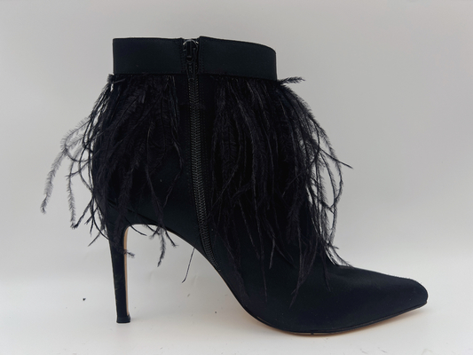 Black Women'S Genuine Leather Boots , Stiletto Heel Pointed Toe Ankle Boots