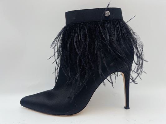 Black Women'S Genuine Leather Boots , Stiletto Heel Pointed Toe Ankle Boots