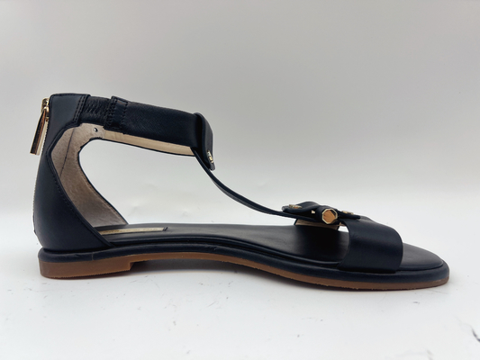 Ladies Black T Strap Flat Shoes Peep Toe Soft Nappa Genuine Leather Retro Roman Sandals