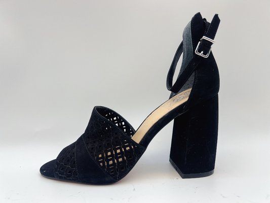 Soft Nubuck Ladies Soft Leather Sandals Black #6-#11 With Fishing Net Upper