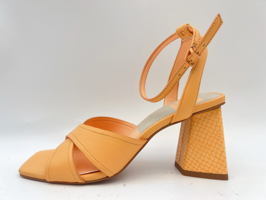 Orange Heeled Leather Square Toe Sandals ODM / OEM Womens Cross Strap Slippers