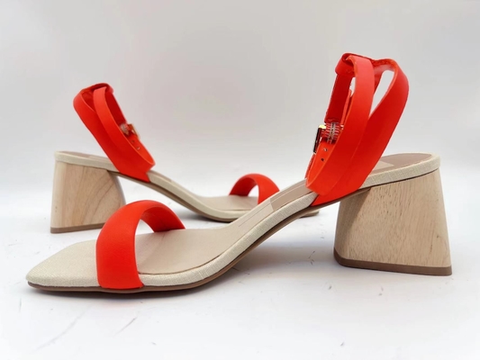 Orange Ladies Soft Leather Sandals Single Strap Open Toe With Soft Nappa Leather Upper