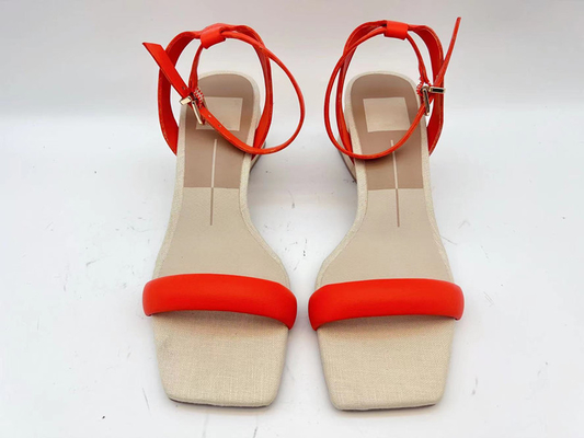 Orange Ladies Soft Leather Sandals Single Strap Open Toe With Soft Nappa Leather Upper