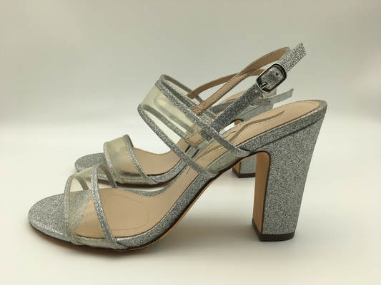 Custom Ladies Soft Leather Sandals Silver Single Strap Heeled Sandals