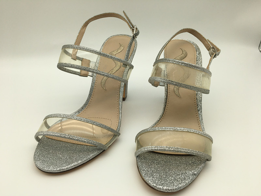 Custom Ladies Soft Leather Sandals Silver Single Strap Heeled Sandals