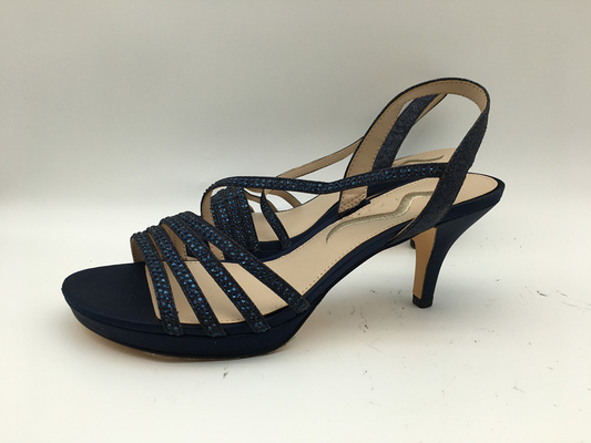 Casual Ladies Soft Leather Sandals Navy 3cm Low Heel Open Toe Sandals