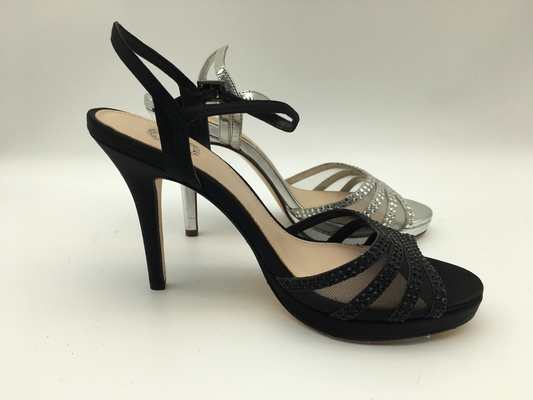 Stiletto Ladies Soft Leather Sandals Open Toe 5cm High Heel Silver Sandals