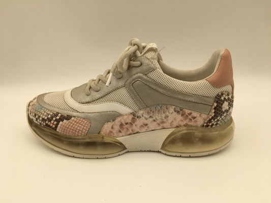 Ladies Pink Python Print Shoes , Comfortable Leather Tennis Shoes