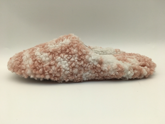 Pink / Bone Soft Ladies Slippers Close Toe Two Tone Fur With One Unit TPR Outsole