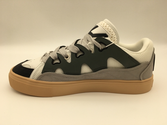 Grey Womens Genuine Leather Shoes ODM OEM Ladies Flat Slip On Shoes