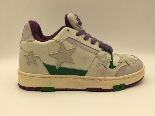 Beige Soft Cow Leather Upper Tennis Shoes Non Slip ROHS Approved
