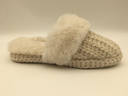 Orange Womens Winter Warm Slippers Soft Flat Slippers With Braided Upper / Fleece Lining