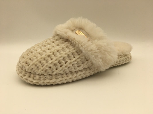 Orange Womens Winter Warm Slippers Soft Flat Slippers With Braided Upper / Fleece Lining