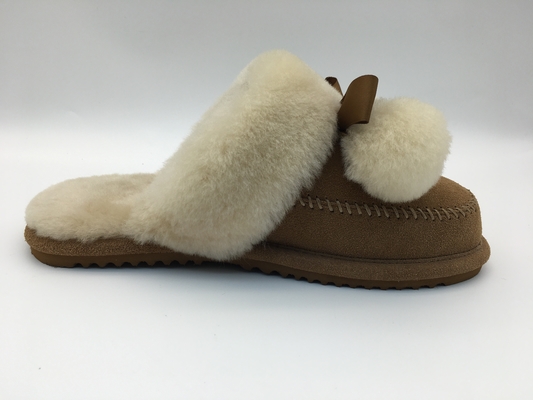 Tan Winter Warm Slippers , Soft Stylish Flat Slippers Ladies