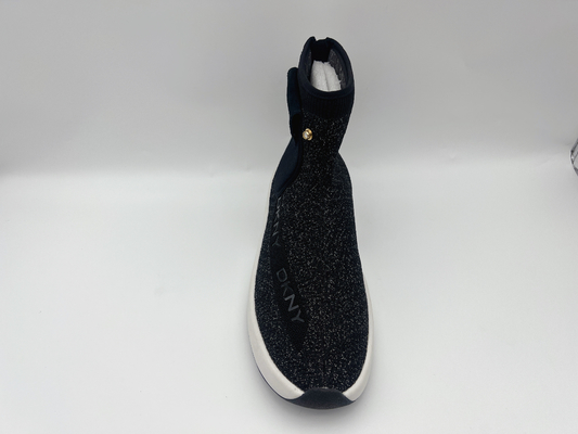 Ladies Black High Top Slip Resistant Work Shoes Soft Knit Fabric With Folded