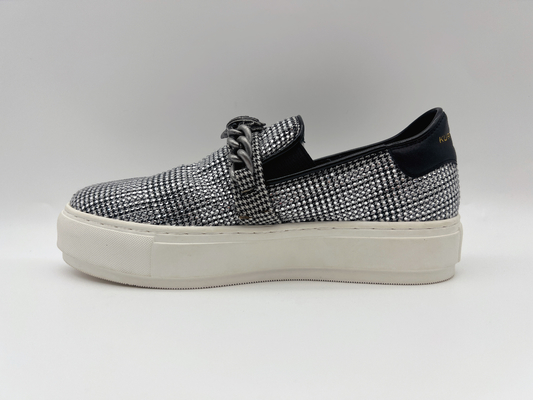 Comfortable Platform Womens Leisure Shoes Soft Mix Textile Fabric Black / White
