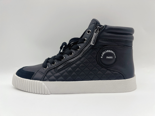 Genuine Leather Athletic Sports Shoes High Top Ladies Black With Ykk Metal Zipper