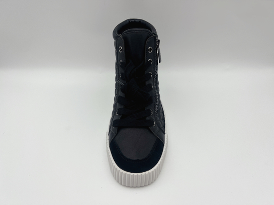 Genuine Leather Athletic Sports Shoes High Top Ladies Black With Ykk Metal Zipper