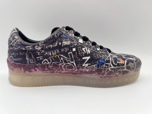 Sky Print Womens Leather Lace Up Casual Shoes Black Slip Resistant