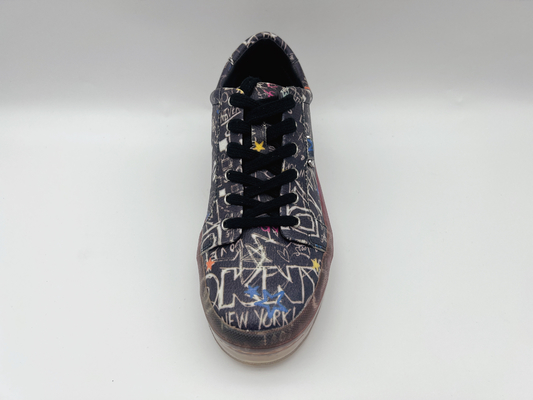 Sky Print Womens Leather Lace Up Casual Shoes Black Slip Resistant